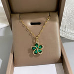 Stainless Steel Green Zircon Flowers Pendant Necklace for Women New Luxury Girls Lucky Chain Birthday Jewelry Gifts - Vignette | Atrefle