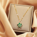 Stainless Steel Green Zircon Flowers Pendant Necklace for Women New Luxury Girls Lucky Chain Birthday Jewelry Gifts - Vignette | Atrefle