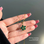 Stainless Steel Green Zircon Flowers Pendant Necklace for Women New Luxury Girls Lucky Chain Birthday Jewelry Gifts - Vignette | Atrefle