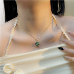 Stainless Steel Green Zircon Flowers Pendant Necklace for Women New Luxury Girls Lucky Chain Birthday Jewelry Gifts - Vignette | Atrefle