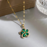 Stainless Steel Green Zircon Flowers Pendant Necklace for Women New Luxury Girls Lucky Chain Birthday Jewelry Gifts - Vignette | Atrefle